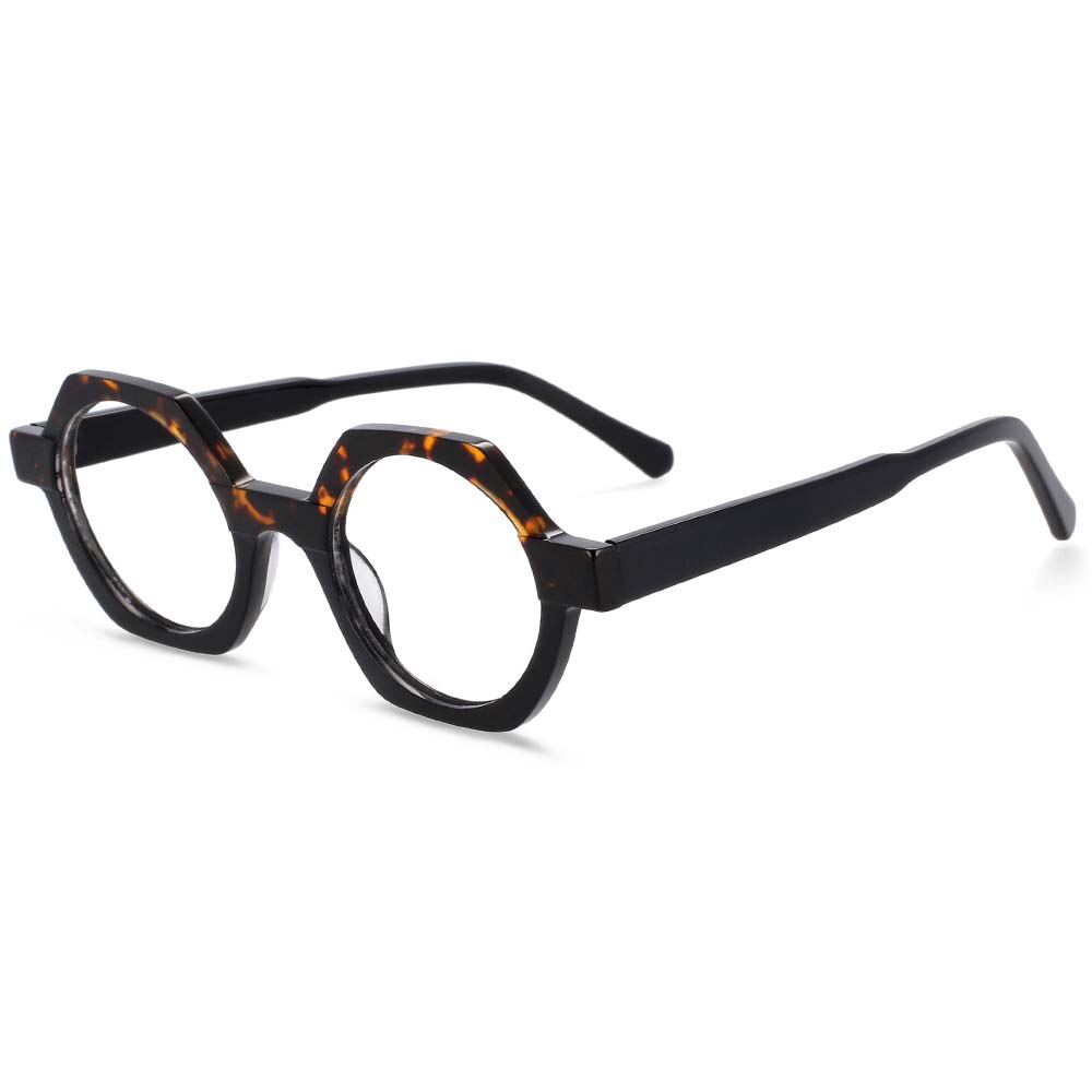 54140 Style Acetate Optical Polygon Glasses Frames Men Women Two Color Patchwork Computer Eyeglasses: Black