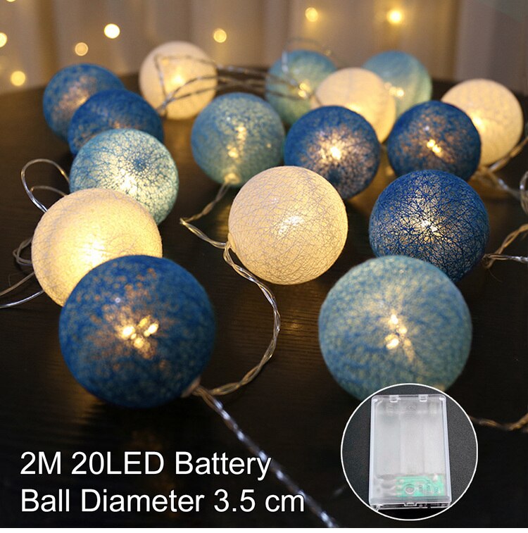 Linterna de hilo de algodón con 20 luces Led, 2M, lámpara de papel, Mini bola, decoración de , Festival, de Pascua: By Battery A