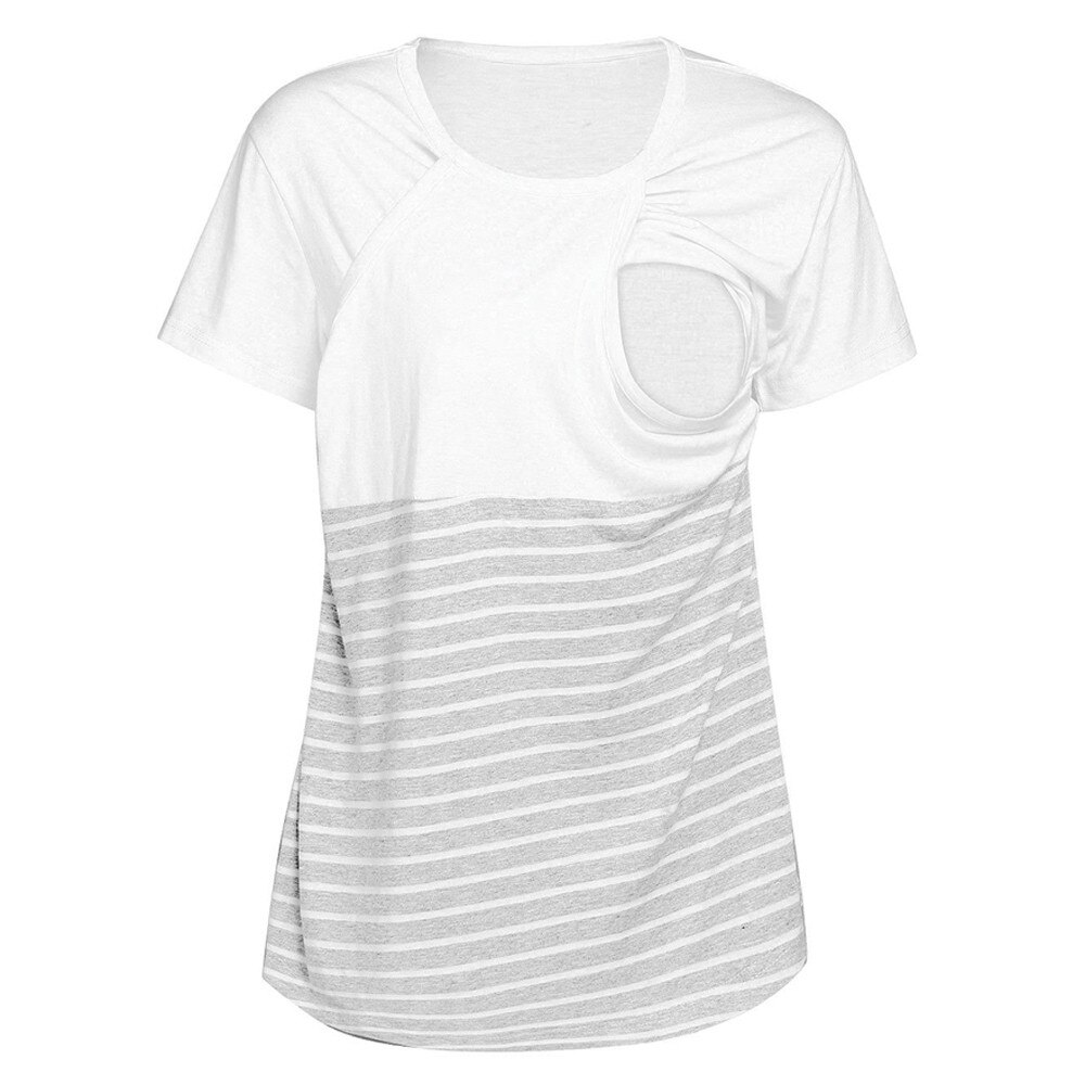 Mujeres embarazadas maternidad Ropa enfermería Top Stripe Top embarazo camisa Embarazada lactancia Ropa Para Embarazada: White / L
