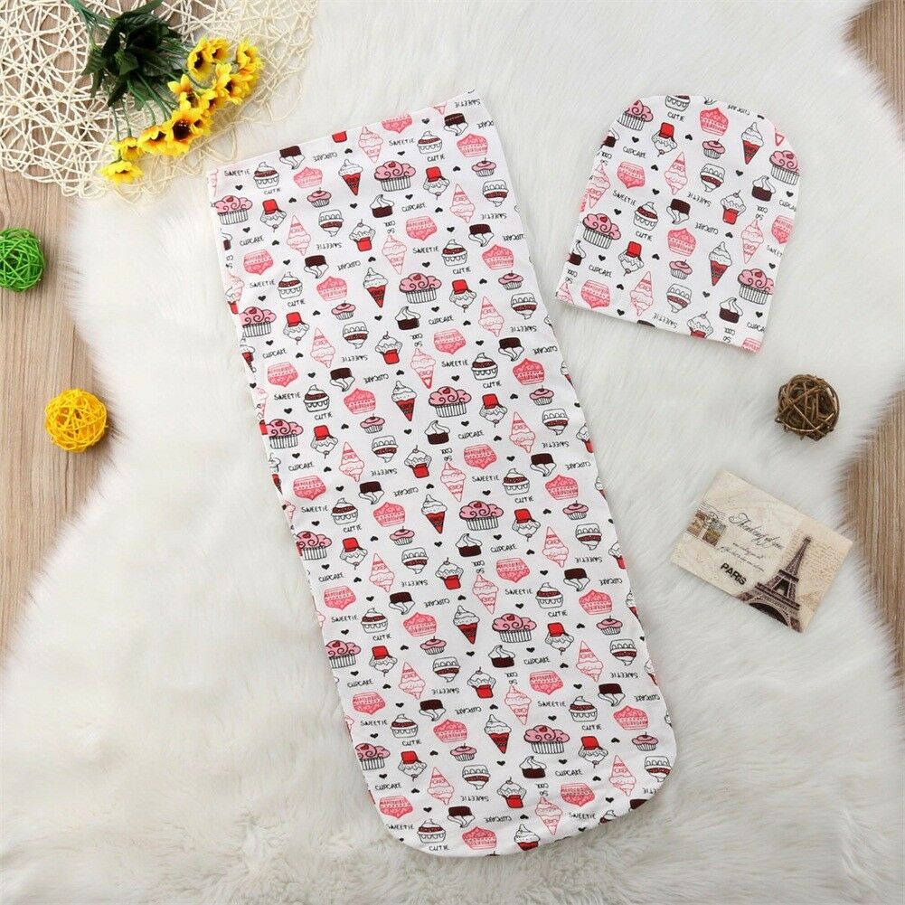 2 stuks Peuter Baby Meisjes Jongens Deken Warm Inbakeren Slaapzak + Hoed Outfit 0-12M