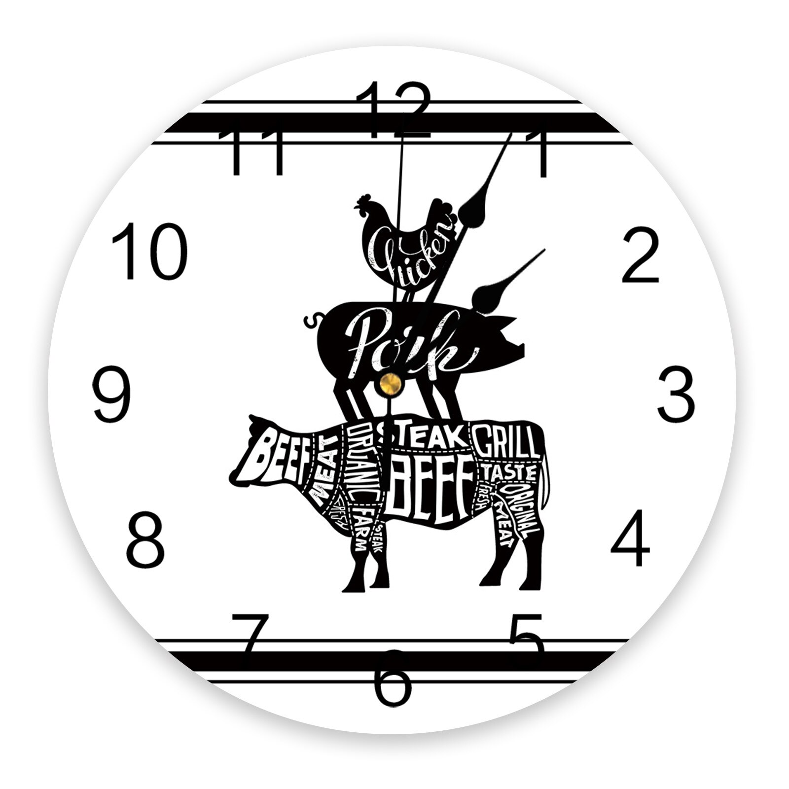 Boerderijdieren thema aquarel wandklok woondecoratie slaapkamer stille klok wandklok digitale klok moderne wandklok: Wxf 04812 ckaz 1