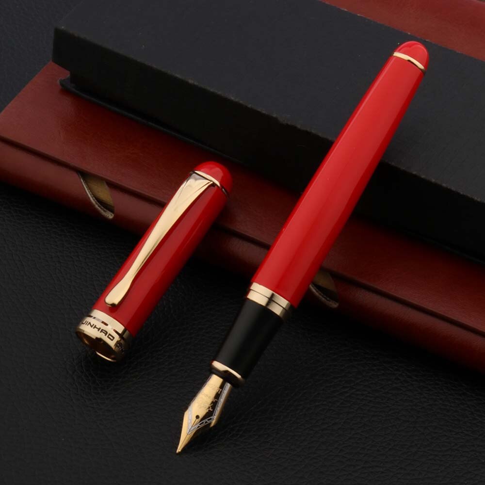 jinhao 750 Fountain Pen chinese red golden elegante fude calligraphy pen Business Office school supplies Writing: 0.5-0.7mm