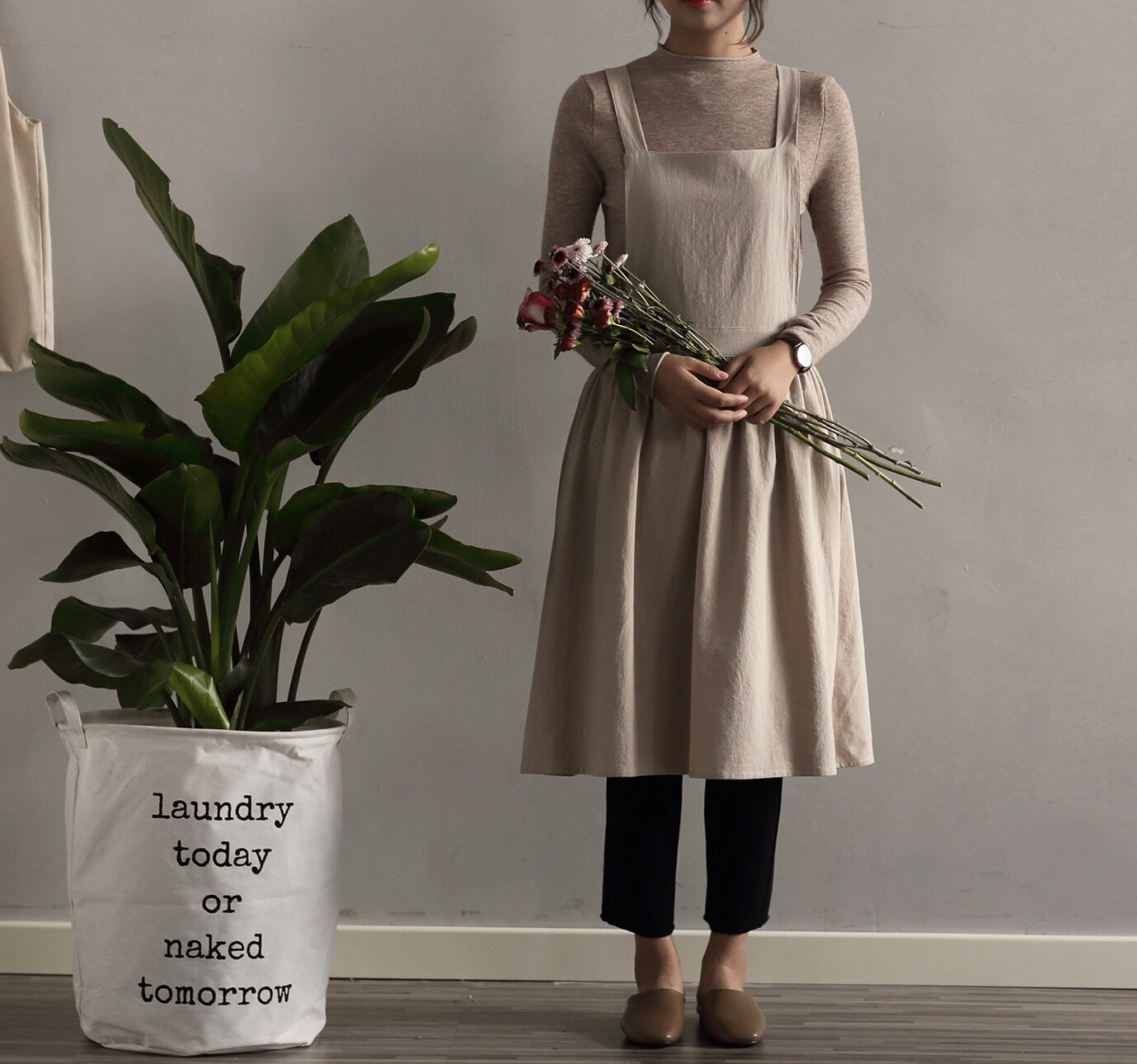 Combinaison tablier en coton et chanvre, nouvelle coréenne, vêtements de travail pour fleuriste de cuisine, mignon,: B