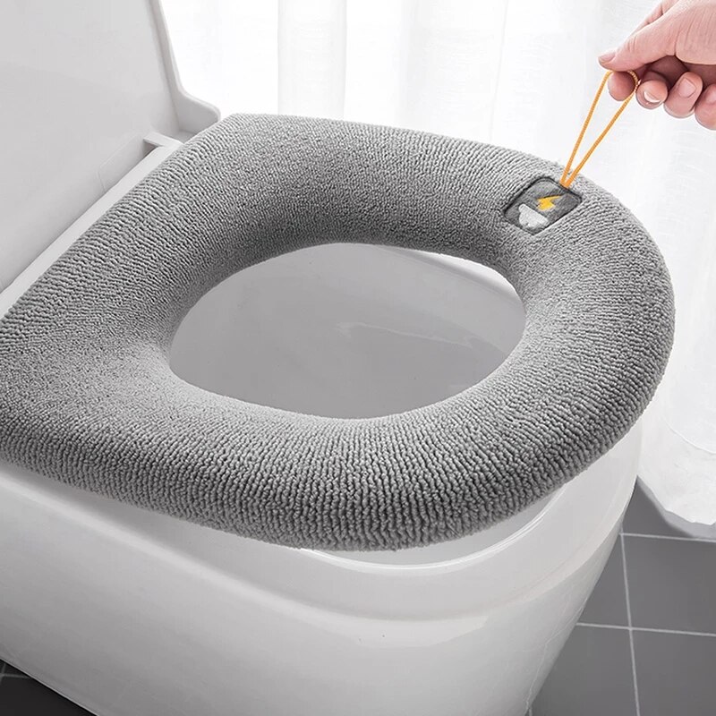 Winter Warm Toilet Seat Cover Closestool Mat 1Pcs Washable Bathroom Accessories Pure Color Soft Knitting Warmer Closestool Mat