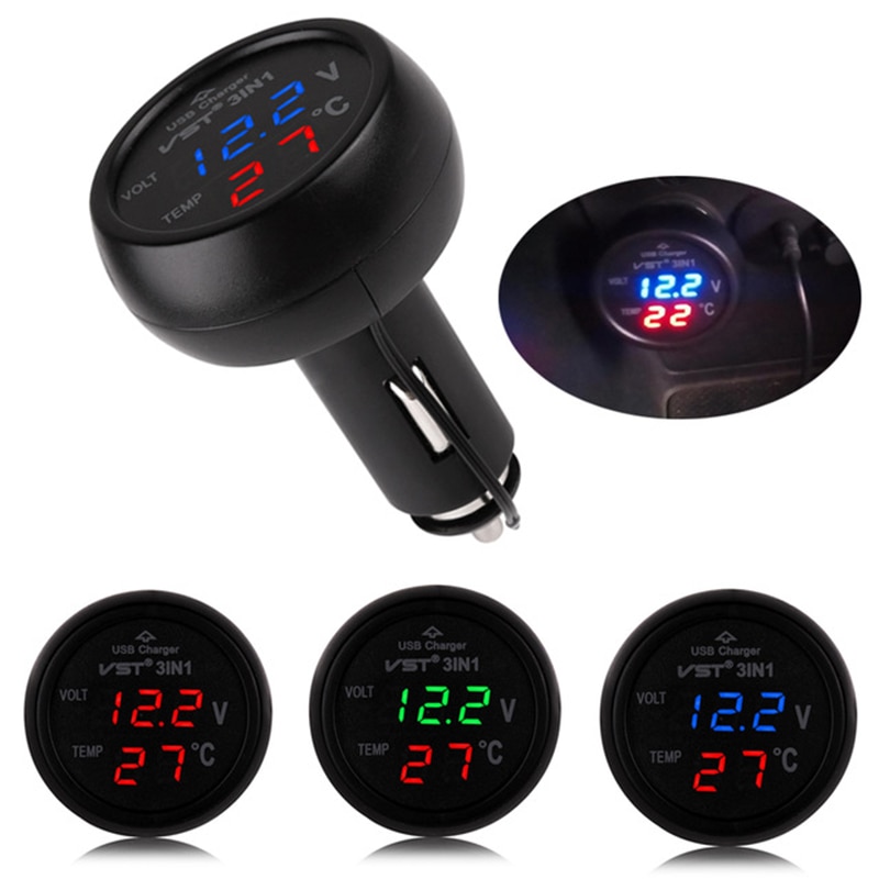 Led-auto sigarettenaansteker voltmeter thermometer auto vrachtwagen usb-lader 12v/24v autolader temperatuurmeter voltmeter