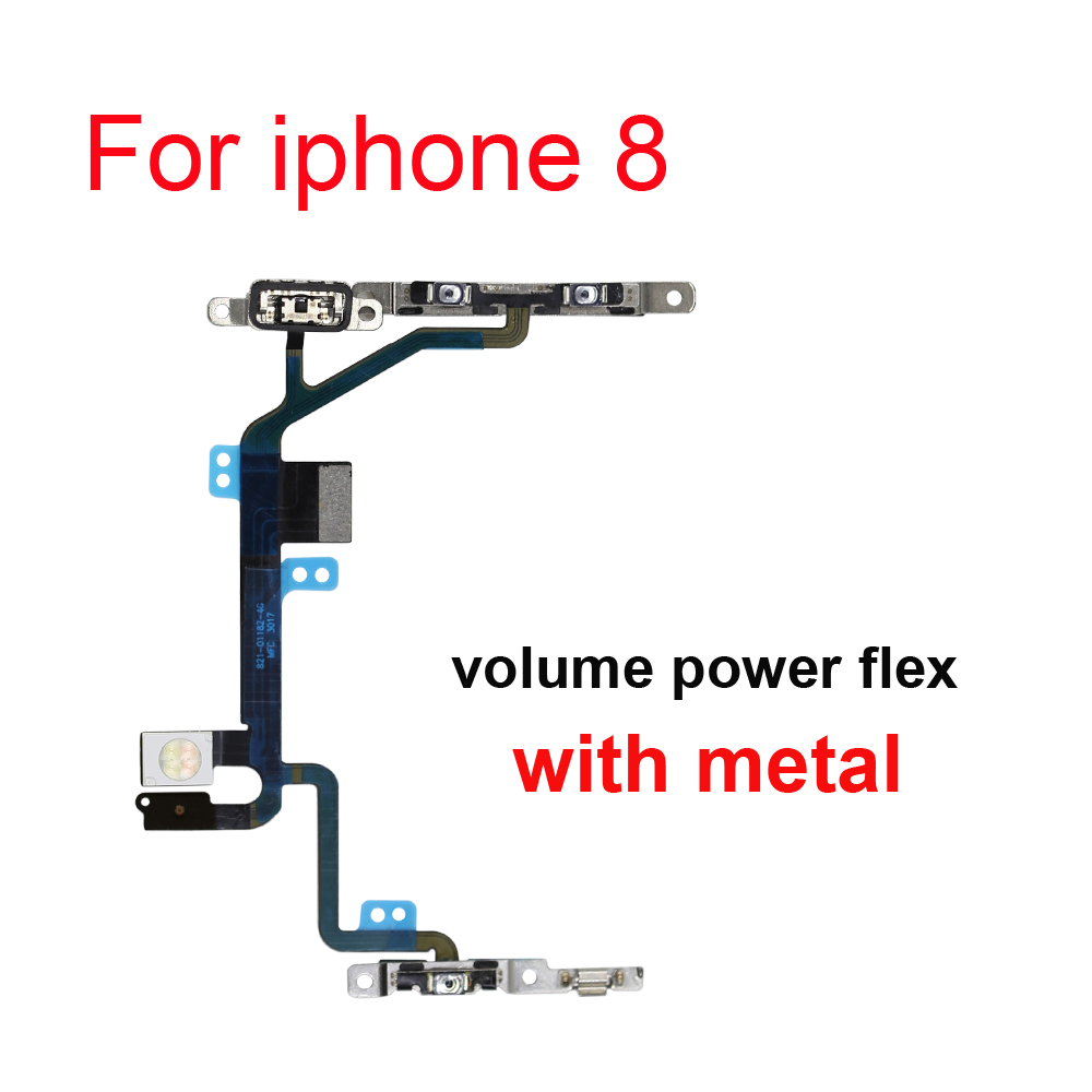 Power On Off Flex For iPhone 5S 6 6S 7 8 Plus X XR Xs Max 11 Pro Volume Up Down Side Button Key Ribbon Flex Cable With Metal: black