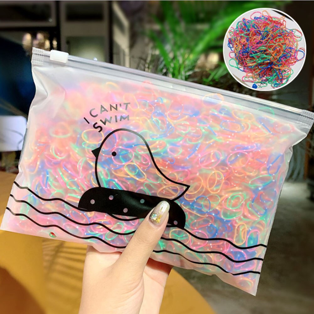 1000 stk/pak piger farverige små engangs gummibånd tyggegummi til hestehaleholder elastiske hårbånd hårpynt: 11