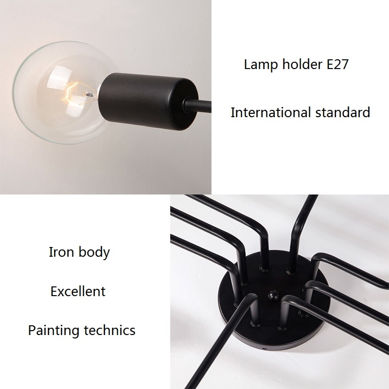 Led ljuskrona belysningsarmaturer lyster vintage led lampa industrikök vardagsrum svart avize modern plafonnier nattlampa