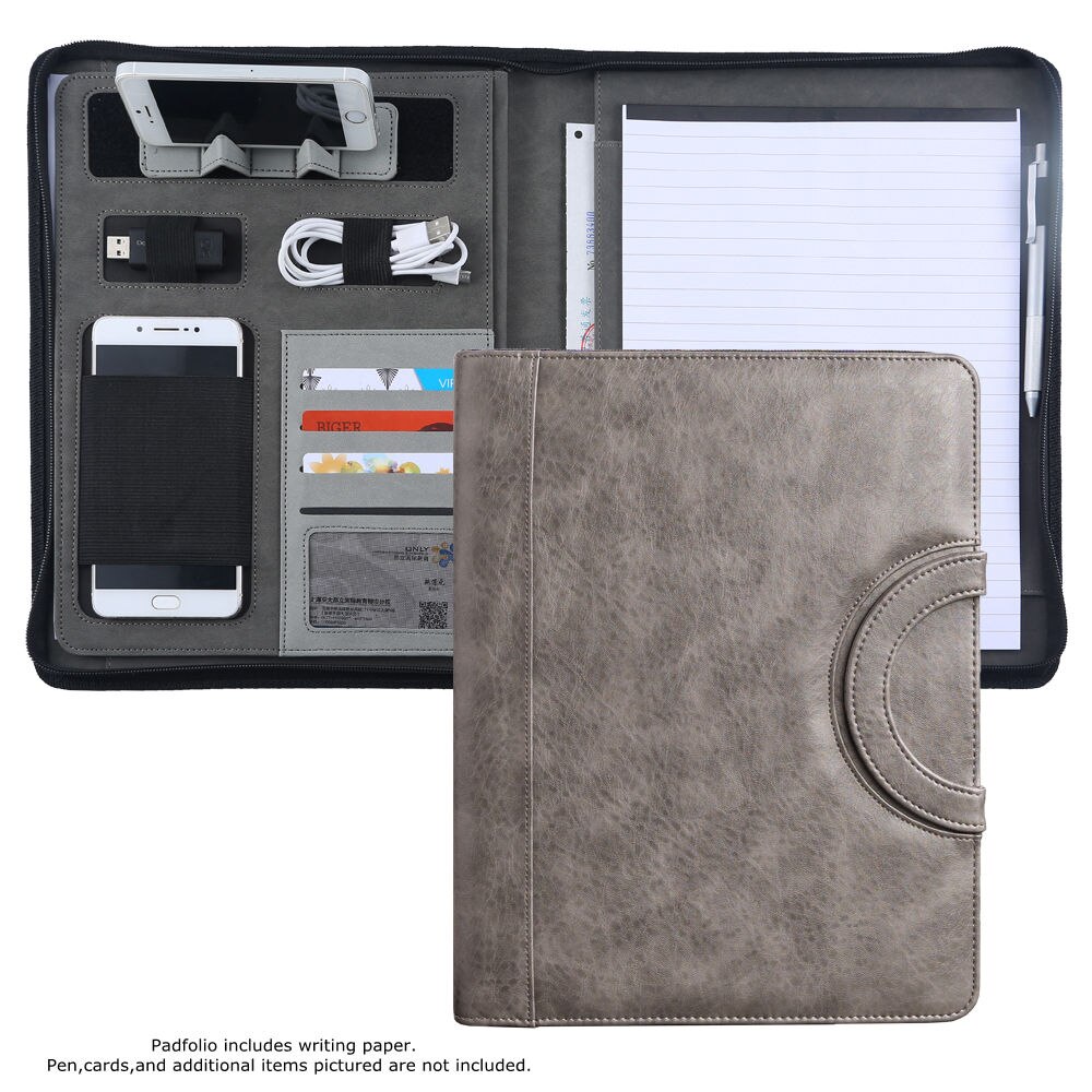 Portable Business Portfolio Padfolio Folder,A4 PU Leather Zippered Closure Document Case Organizer: Default Title
