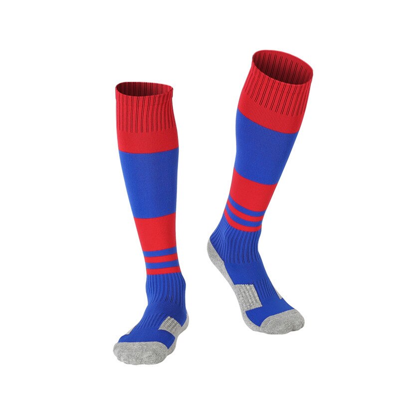 Børn fodbold sokker tyk bomuld håndklæde bund fodbold sokker til teenage drenge piger fodbold træning slid knæ høj sok: Kongeblå