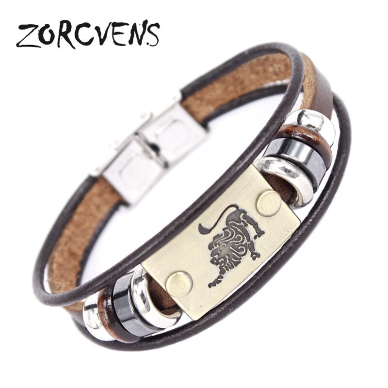 ZORCVENS 2020 di Nuovo Modo di 12 Constellation Segni Bracciali Braccialetti In Acciaio Inox Braccialetto di Cuoio per Gli Uomini