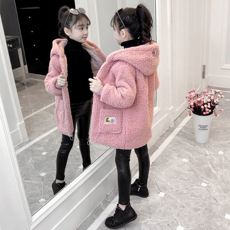 Fall Winter Kids Meisjes Pluche Uitloper Jassen Kleding Kinderen Hoodies Lam Pluizige Jas Tieners Dikke Warme Tops Rits Kleding