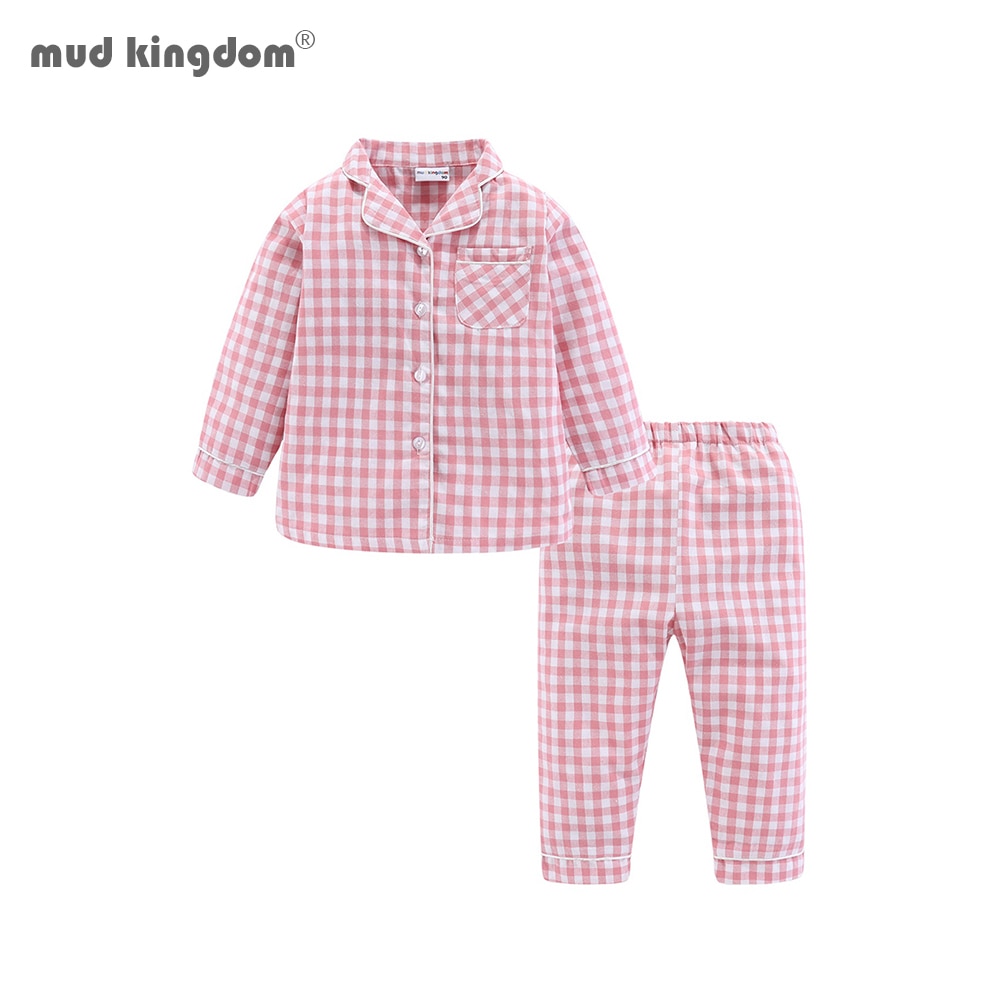 Mudkingdom Toddler Boys Girls Pajamas Sets Plaid Cotton Long Sleeve Home Wear