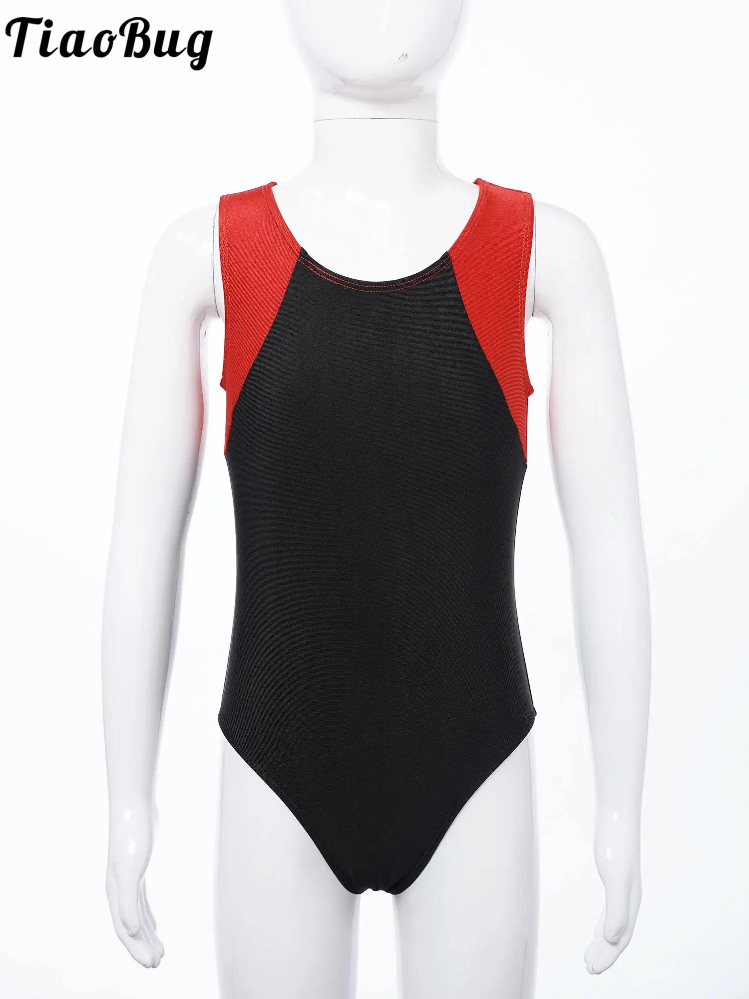 Barnpojkar balett dansdräkter ärmlös rundhalsad trikåer kontrastfärgad bodysuit för träning