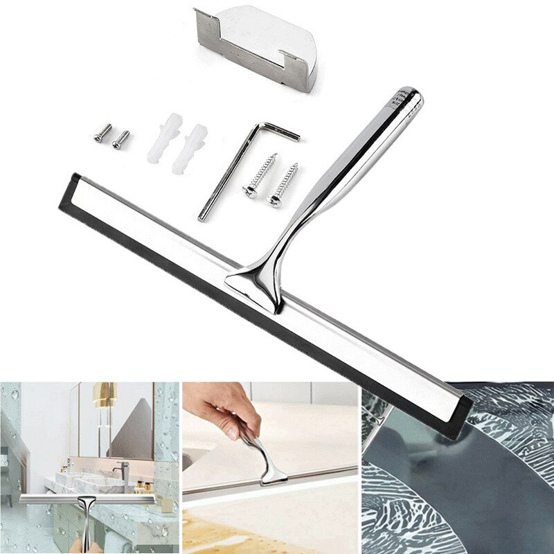 Stainless Steel Window Glass Wiper Cleaner Squeegee Shower Bathroom Mirror Brush: Default Title