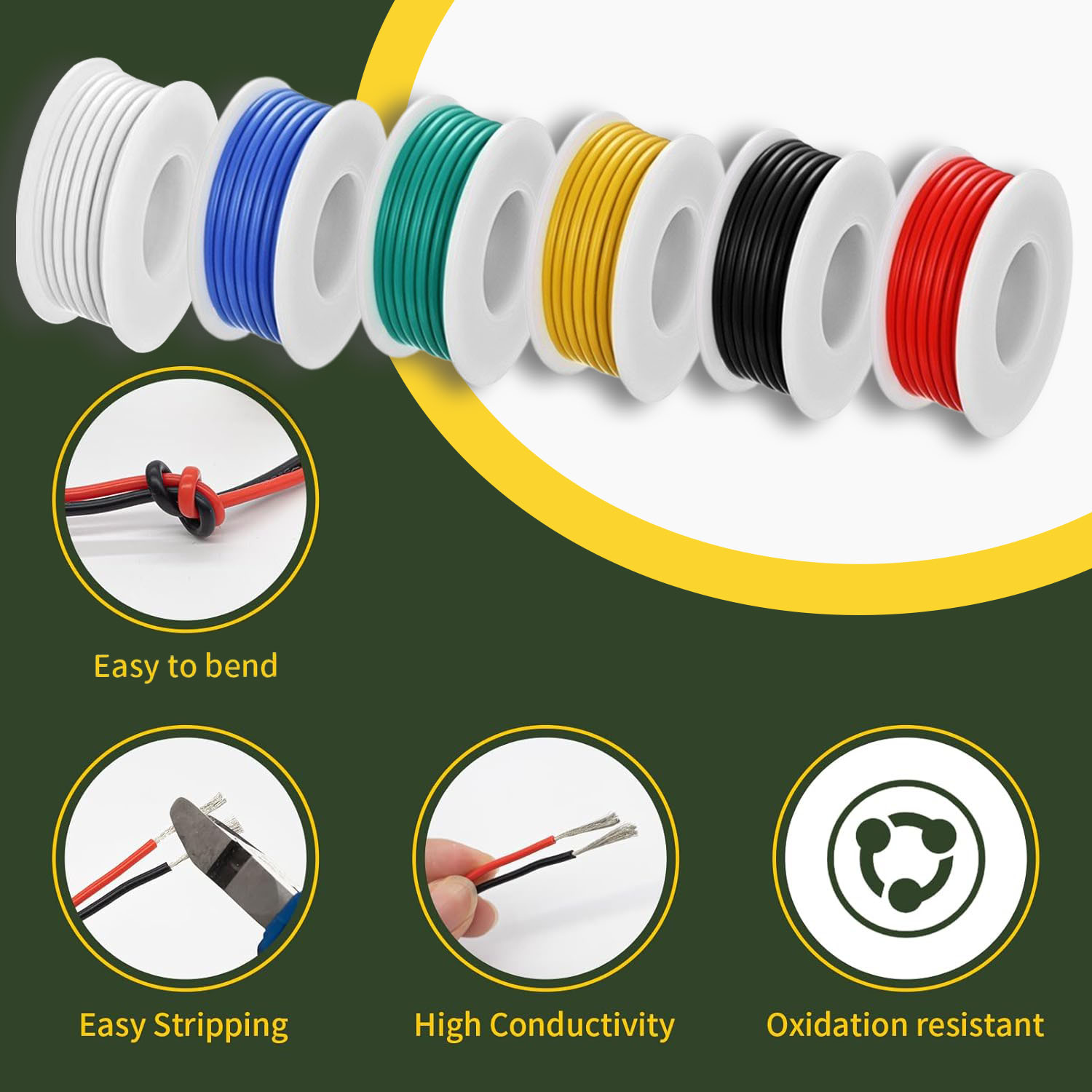 Cable eléctrico de 16/18/20/22/24/26/28 AWG, Kit de cables de conexión de silicona flexibles de cobre estañado trenzado de 6 colores para bricolaje eléctrico/coche