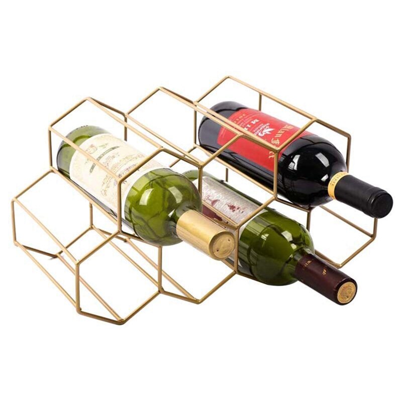 Hexagon 9 Bottle Wine Holder Display Modern Metal Honeycomb Wine Rack Wine Bottle Storage Beehive Tabletop Wine Rack: Good-Metal