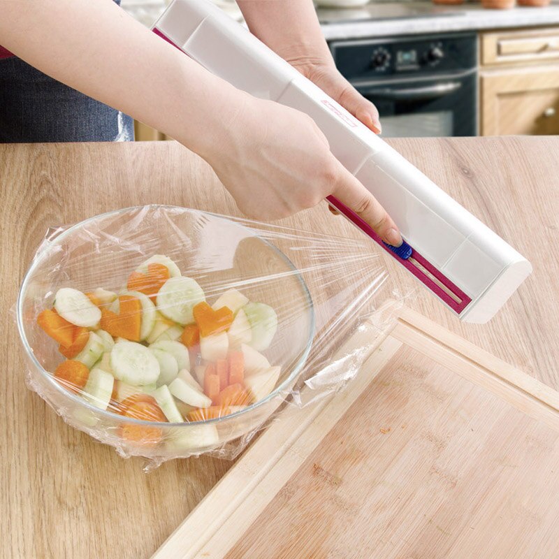 Kitchen Preservative Film Sliding Blade Cutter Box Magic Food Fresh Keeping Plastic Cling Wrap Dispenser Storage Container WY5