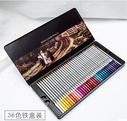 Deli Water Color Pencil Set 24/36/48/72 Colors Soluble Pencil For Drawing Painting Sketch Tin iron/Paper Box Art School Supplies: 36pcs iron box