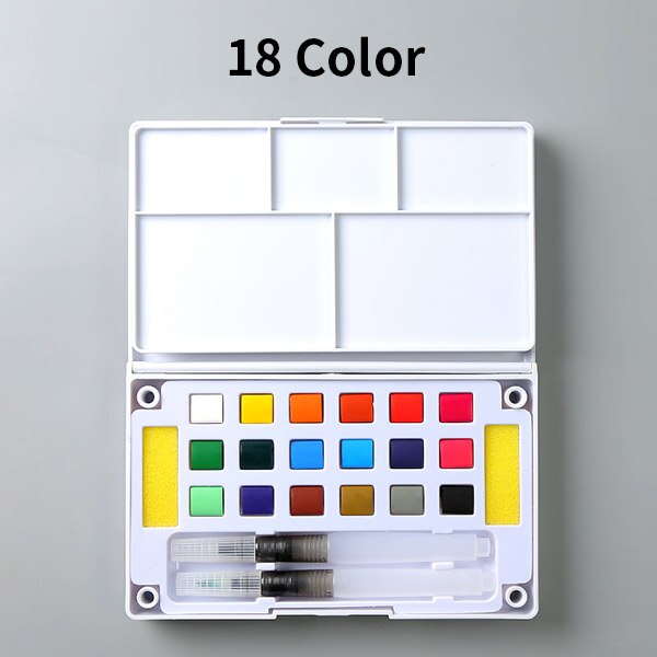 Solid Watercolor Paint Set Box With Paint Brush Pen Portable Water Color Pigment For School Students Beginner Art Supplies: 18 color