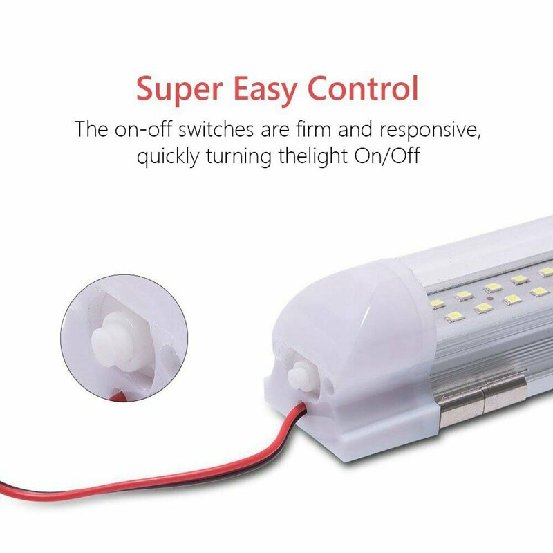 -4 stk bil interiør lys stang 72 led 6500k hvid bånd lampe med tænd/sluk kontakt til lastbil campingvogn båd hjem