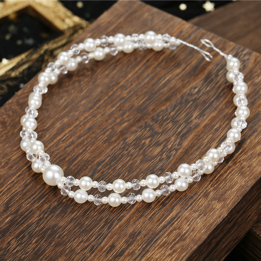 Diadema de perlas, diademas de red de cadena suave para novia, accesorios para el cabello de boda, tocado con cuentas de , joyería Noiva para mujer