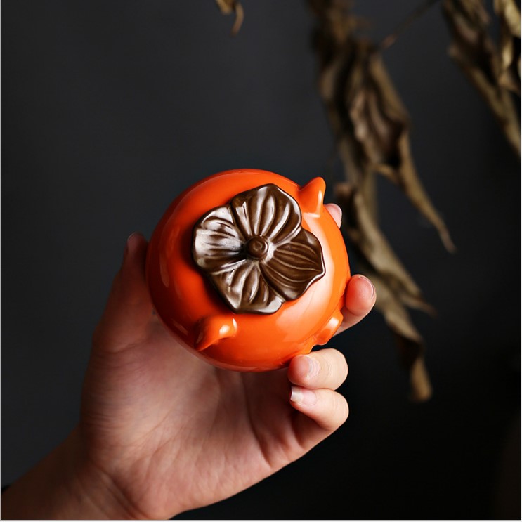 simple and cute Pig Ceramic miniature Tea caddy Orange and Green