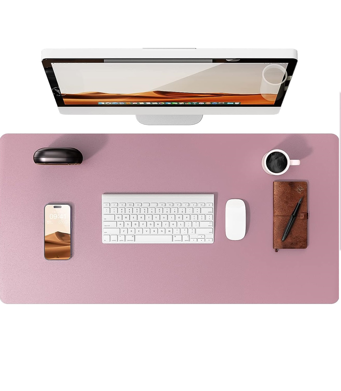 Leather Desk Pad Protector,Mouse Pad,Office Desk Mat,Waterproof Non-Slip PU Leather Desk Blotter,Computer Desk Pad for Women: 80x40 cm / BEAN PASTE