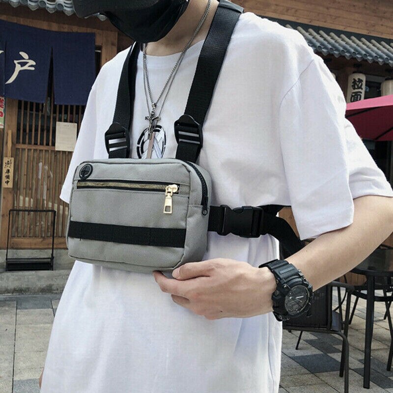 Unissex moda feminina tático arnês peito rig saco hiphop streetwear náilon frente fanny pacote ajustável