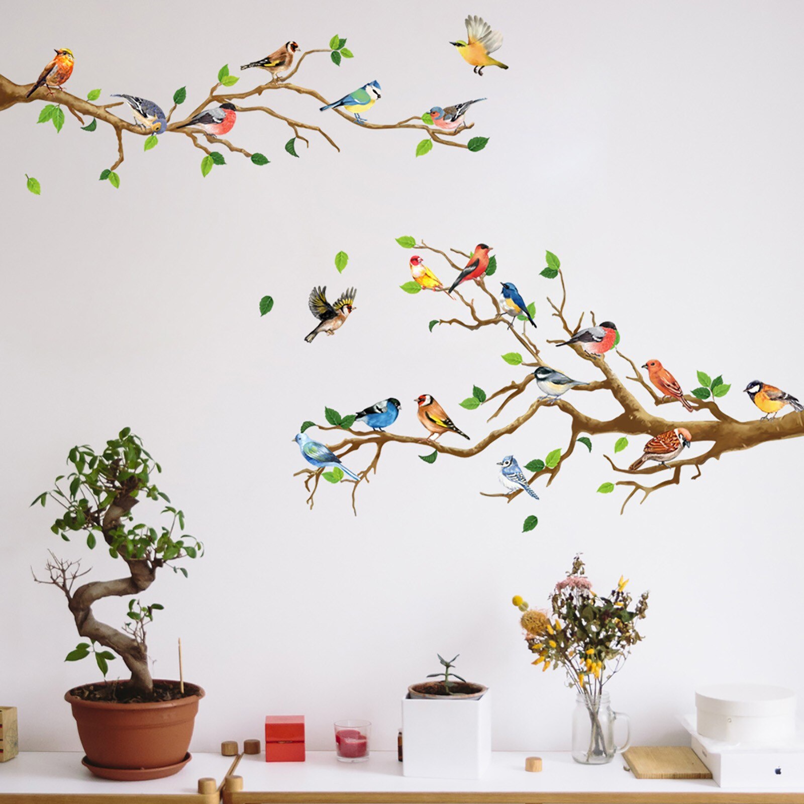 Multicolor Vlinders En Vogels Vliegende Boom Muursticker Woonkamer Slaapkamer Decoraties Behang Mural Verwijderbare Stickers