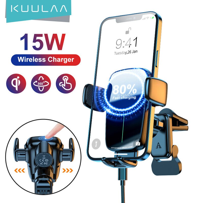 KUULAA 15W Draadloze Autolader Houder - Infrarood Sensor Automatische Klem Air Vent Telefoonhouder