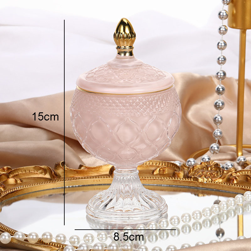 Pink Relief Glass Jars and Lids Dressing Table Jewelry Dish Cosmetic Containers Transparent Crystal Storage Jars Candy Pots