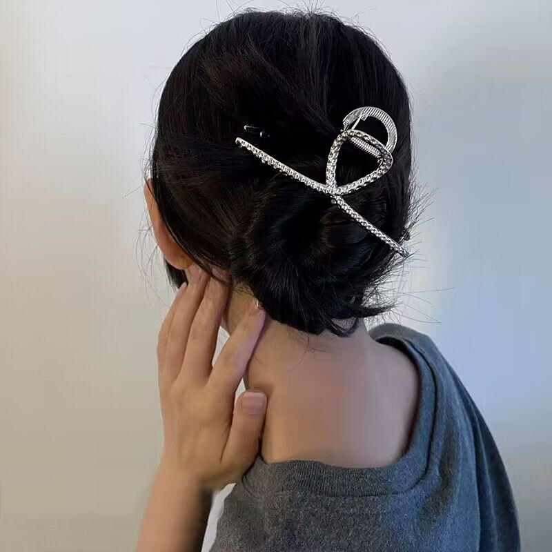 Pinzas para el pelo con lazo geométrico para mujer, horquillas de Metal grandes, pasadores, accesorios para el cabello, Vintage Simple, ,: Plata