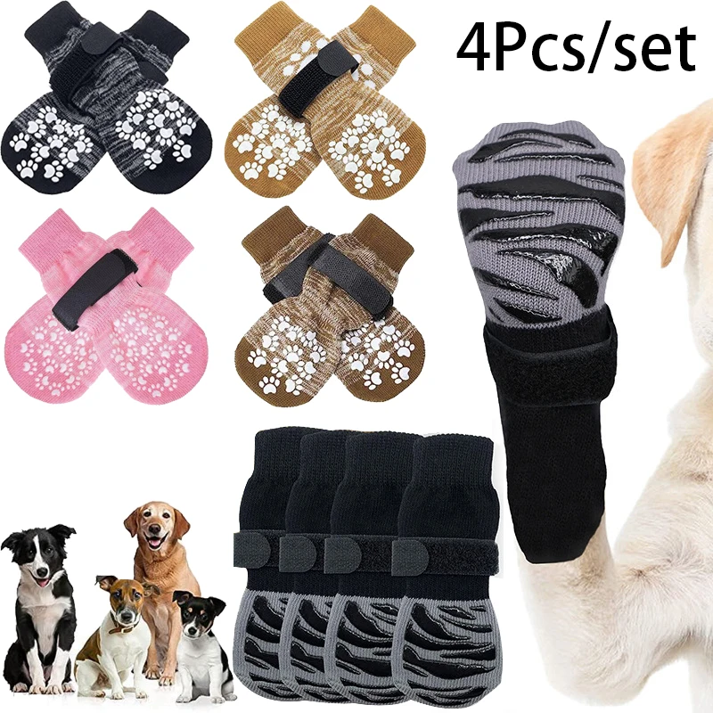Chaussettes antidérapantes pour chiens, avec sangles, contrôle de Traction, pour l'intérieur sur le plancher en bois dur, protection des pattes pour animaux de compagnie, pour petits chiens, 4 pièces/ensemble