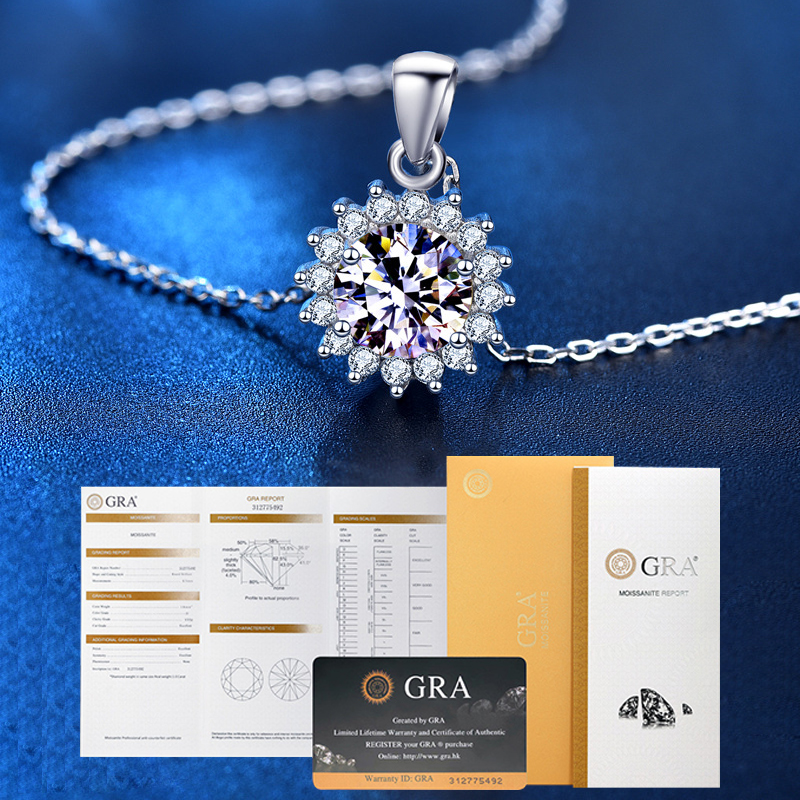 Moissanit-diamant-sonnenblumen-anhänger-halsketten für damen, sterlingsilber, 925 schmuckstücke, hochzeit