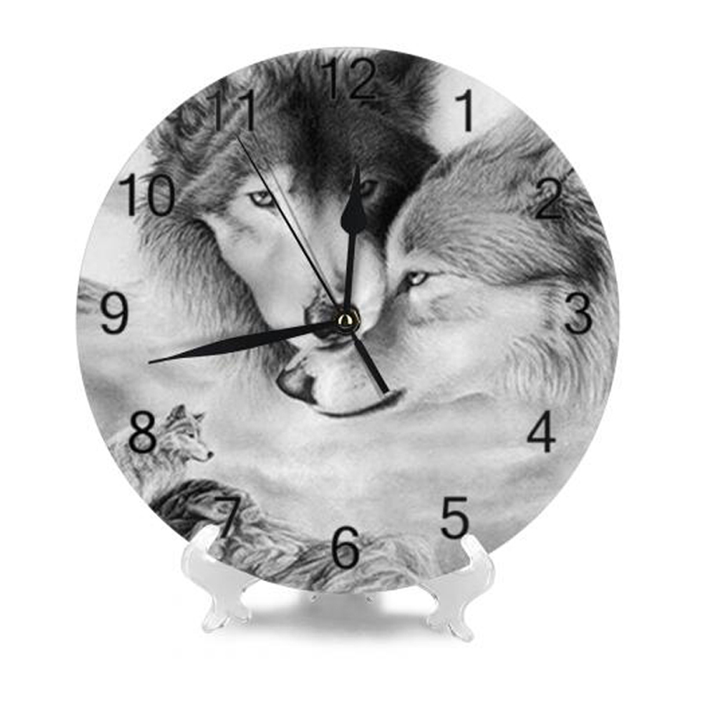 Wolf Animal 10inch Big Round Wall Clock Numeral Digital Dial Mute No Ticking Sound Battery Operated Clocks Home Decoration: SZA2036