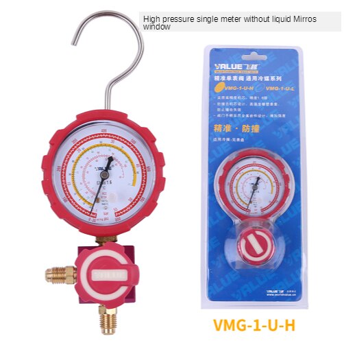 VALUE VMG-1 High and Low Pressure Single Meter Valve Refrigerant Pressure Gauge Refrigerant Fluoride Meter hvac tools: black