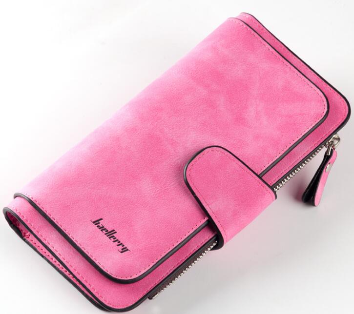 Women Long Clutch Wallet Hasp Ladies Long Purse Matte Leather Wallet 10 Colors: peach red