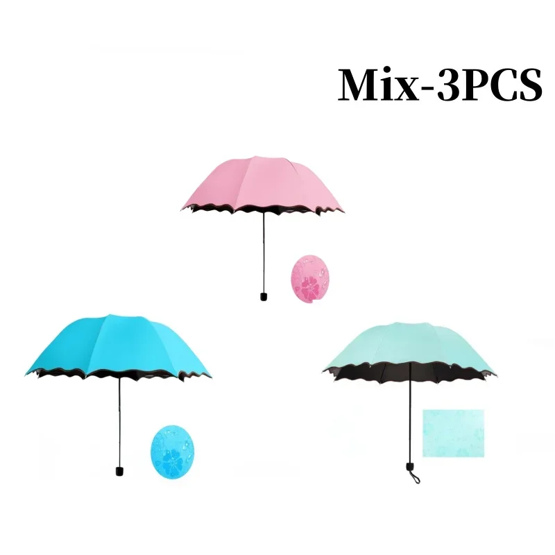 Paraguas para incubar agua, marco de sombrilla de mano, paraguas de viaje para lluvia, protección UV de 3 pliegues, paraguas que cambia de Color: Gris claro