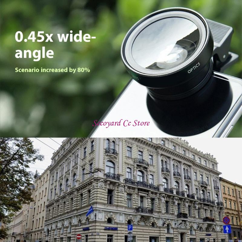 0.45x Wide Angle Lens with Macro Mode Universal Mounting Clip Small Carrying Phone Camera Lens for Mobile Phones