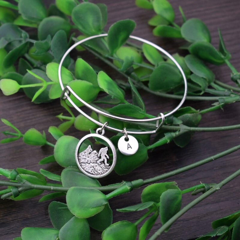 Bigfoot Mountain Bracelet with Letter Pendant Sasquatch Jewelry