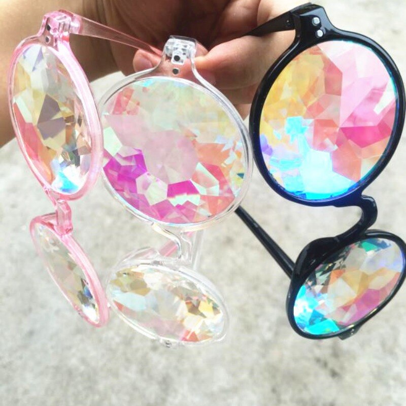 Round Kaleidoscope Glasses Rainbow Prism Sunglasses Party Rave Dancing Glasses