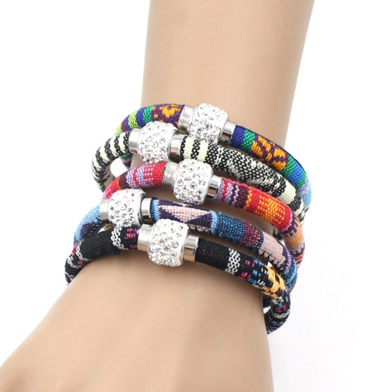 9 Kleuren Crystal Magnectic Dichter Bangle Armband Etnische Mexicaanse Stijl Katoenen Touw Boho Armbanden Voor Vrouwen Bijoux Pulsera