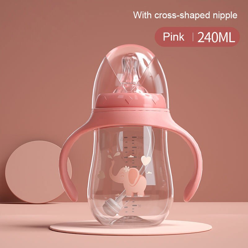 Baby Flessen Drinkbeker Zuigfles Brede Kaliber Multifunctionele Melk Drinken Water Tweeërlei Gebruik Fles Bpa Gratis: Pink 240ml