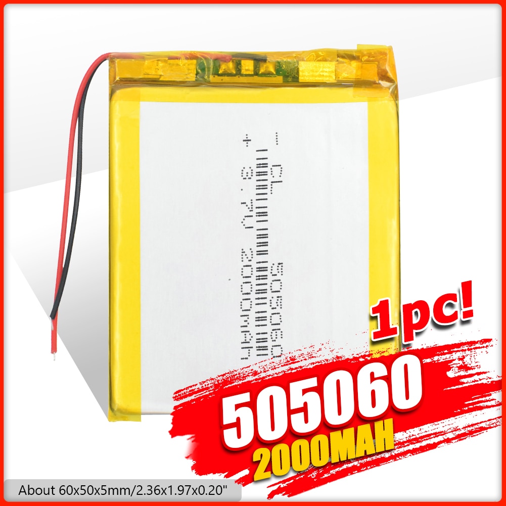 GPS Li Po Battery 2Pcs 3.7V Model 505060 Polymer Lithium Batteria Rechargeable 2000MAH Capacity Li ion Cell For Amplifier