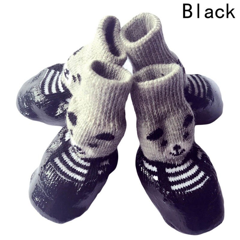 4 Stks/set Sml Size Katoen Rubber Hond Schoenen Waterdicht Antislip Hond Regen Snowboots Sokken schoeisel Voor Puppy Kleine Katten Honden: Black / S