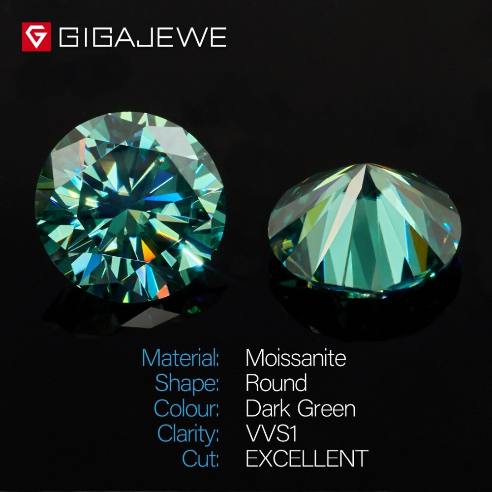 GIGAJEWE Moissanite 0.8ct vert foncé VVS1 taille ronde laboratoire diamant gemme en vrac pierre breloques bricolage bijoux faisant petite amie