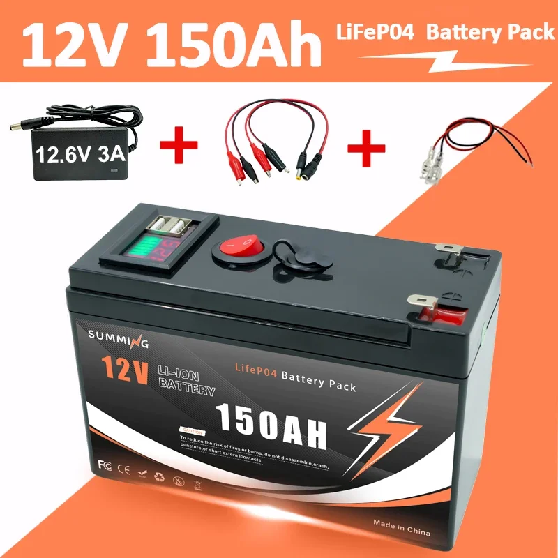 Upgrade 12v 150ah lifepo4 -akkus (wiederaufladbar), 4000+  ladezyklen, für kleine usv-anlagen, solaranlagen, fischfinder und elektrofahrräder