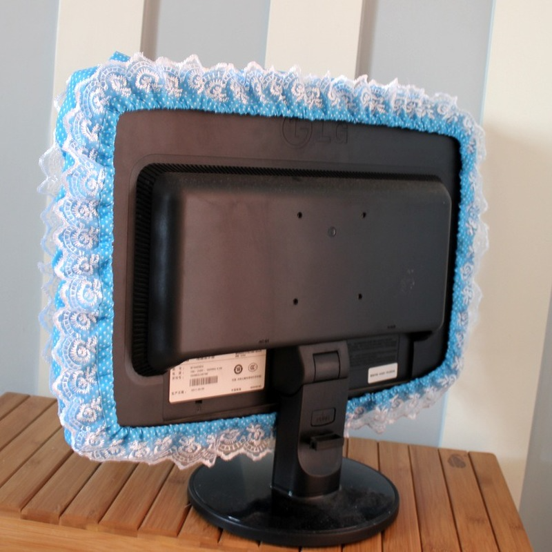 Funda de tela de encaje para ordenador, cubierta antipolvo para pantalla de Monitor de TV, lazo con bolsa elástica para bolígrafo,
