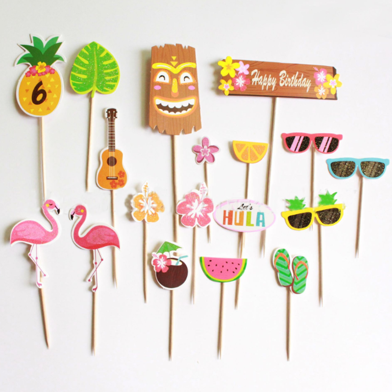 1 sæt populære flamingo frugtglas cupcake topper sommer strand tillykke med fødselsdagen hawaii kage topper kage dekorere forsyninger